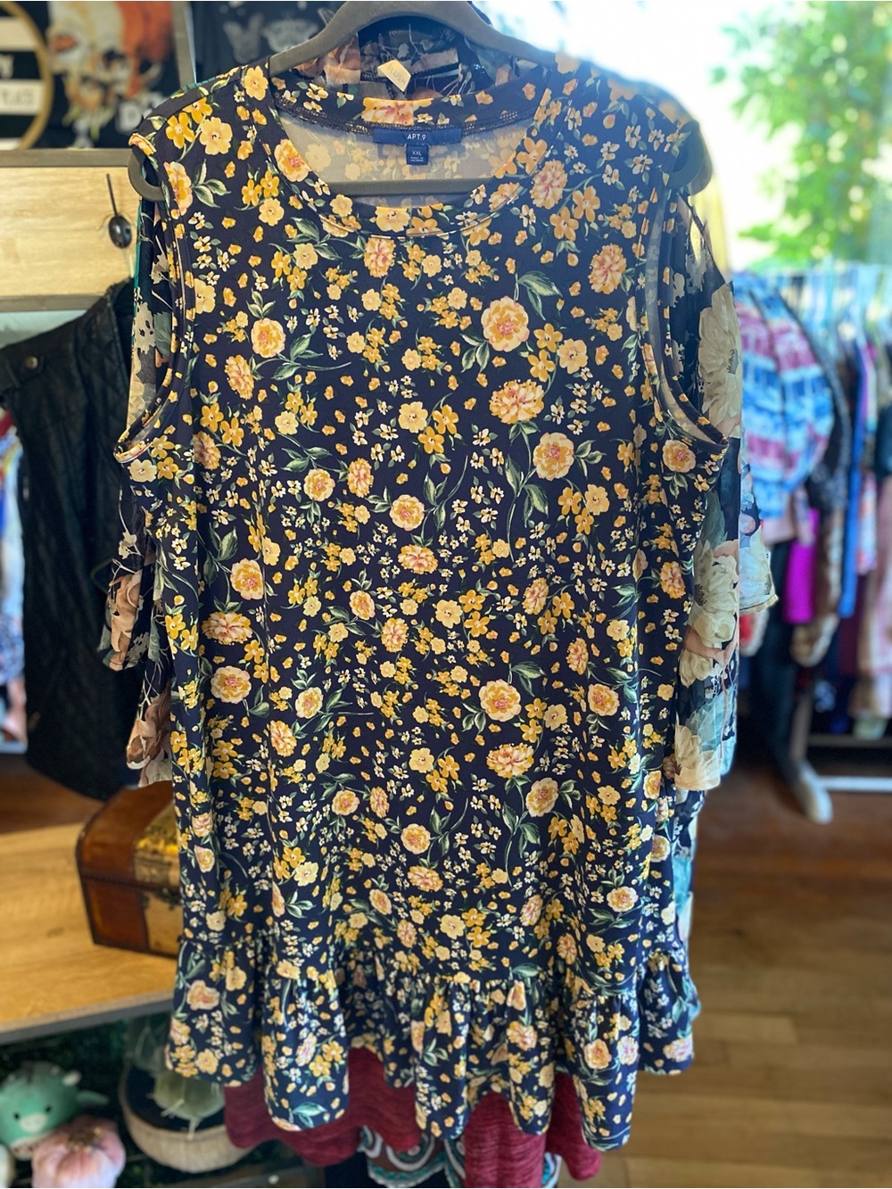 Apt. 9 Navy Floral Ruffle-Hem Sleeveless Tunic